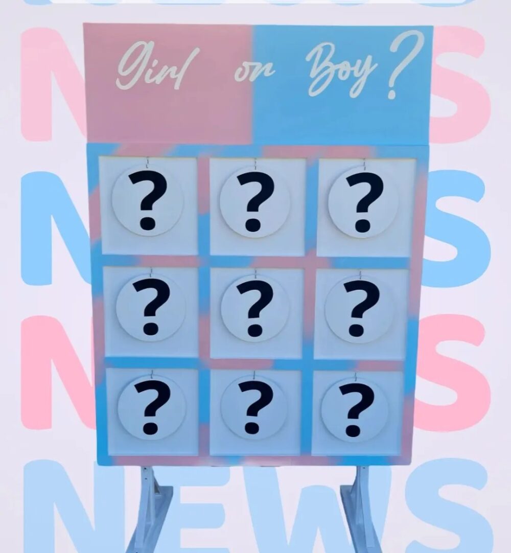 Gender Reveal Tic Tac Toe Board - Noughts and Crosses Game - Backdrop Hire Baby Gender Surprise